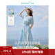 茵曼（INMAN）亞麻提花連衣裙2025夏季女裝新品休閑松緊收腰氣質(zhì)高級感長(cháng)裙子 淺藍色 S