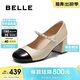 百麗小香風(fēng)瑪麗珍女春季真皮粗高跟單鞋B2607AQ5 杏色 37