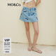 MO&Co.蝴蝶結洗水印花土耳其棉牛仔裙褲短褲美式復古褲子女摩安珂 牛仔藍色-第2批 L 28