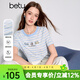 百圖（betu）女裝2026年春夏新款萌貓刺繡T恤清新彩條顯瘦短袖上衣女2602T25 藍白條 M