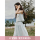 謎秀藍色貝殼背心半身裙兩件套襯衫套裝裙女2026夏季新品亞麻無(wú)袖上衣 藍色 S