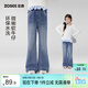 左西女童牛仔褲春裝兒童喇叭褲長(cháng)褲2026新款中大童褲子潮 牛仔色 150