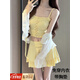 黎夢(mèng)柔2026新款泳衣女分體三件套帶外套顯白裙式保守顯瘦高級感溫泉泳裝 黃色 均碼 （建議100-120斤）【批發(fā)請拍均碼】