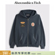 Abercrombie & Fitch美式復古抓絨經(jīng)典百搭連帽拉鏈開(kāi)衫衛衣外套25秋冬男裝122-5729 藍色 M (180/100A)