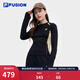 FILA FUSION斐樂(lè )女子針織長(cháng)袖上衣冬新緊身拼色長(cháng)T 正黑色-BK L