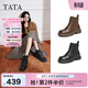 他她（TATA）加絨靴子女秋冬款英倫工裝靴厚底馬丁靴真皮短靴WXB06DD5 黑色（單里） 39