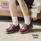 馬登復古紅棕色老錢(qián)風(fēng)系帶圓頭平底樂(lè )福鞋帆船鞋真牛皮單鞋女春款 紅棕色 【2026新款/百搭樂(lè )福鞋/英倫風(fēng)小皮鞋】 36 女碼