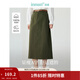 茵曼（INMAN）復古通勤開(kāi)叉半身裙女百搭舒適全棉中長(cháng)A字裙子 茶綠色-18518172 M
