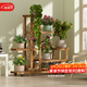 安爾雅松木花架子客廳陽(yáng)臺多肉植物多層組裝花臺簡(jiǎn)約置物架花擺架帶輪
