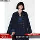 COCOBELLA靜奢風(fēng)字母刺繡金屬扣毛呢外套女廓形西裝夾克SC511 藏青 M