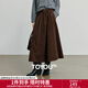 初語(yǔ)半身裙女2025秋季新款燈芯絨復古可露麗風(fēng)中長(cháng)款傘裙 深咖色 L