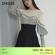 SNIDEL秋冬甜美淑女圓領(lǐng)微透荷葉邊拼接針織衫SWNT244182 條紋 均碼 （F）