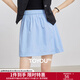 初語(yǔ)寬松闊腿松緊腰休閑褲2025秋季新款簡(jiǎn)約百搭裙褲純色短褲 淺藍色 M