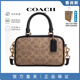 蔻馳（COACH）輕奢女包Satchel小號保齡球包女士單肩斜挎包手提包 CW197 卡其棕拼黑 IMQRX
