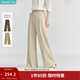 茵曼（INMAN）萊賽爾亞麻直筒褲2026夏季女裝新款系帶松緊腰褶皺長(cháng)褲 淺卡其 L