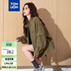 唐獅（TonLion）2025春女圓領(lǐng)凈色寬松夾克外套 茶綠  M 