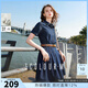 三彩2025夏季新款牛仔連衣裙純棉收腰A字裙短袖百褶短裙復古M 深海藍 S 155/80A