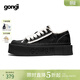 共跡gongji周深同款厚底帆布鞋厚底鞋女鞋秋季2025增高板鞋小白鞋運動(dòng)休閑鞋 墨夜黑 /偏大一碼 37
