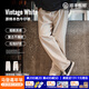 馬登工裝美式復古棉籽殼原色牛仔褲男春季cleanfit寬松直筒休閑長(cháng)褲子 米白色 【微喇/美式高街男褲】 L