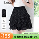 百圖betu女裝夏季新款半身裙仲夏夜夢(mèng)印花蓬蓬裙蛋糕裙子2505T48 黑色 S