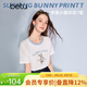 百圖（betu）女裝2026年春夏新款撞色領(lǐng)T恤童趣沖浪小兔印花短袖上衣女2602T26