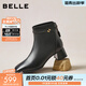 百麗（Belle）氣質(zhì)羊皮時(shí)裝靴女冬季新款商場(chǎng)同款高跟通勤優(yōu)雅短靴3LI44DD5 黑色-單里 36 (230mm)