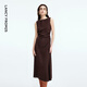朗姿a字垂感輕禮服無(wú)袖修身連衣裙收腰高級感氣質(zhì)2025年秋季新款 巧克力色 M