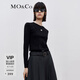 MO&Co.春秋MC刺繡設計感線(xiàn)條切割圓領(lǐng)長(cháng)袖正肩短款T恤 白色黑色 黑色-第2批 L 170