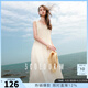 三彩2025夏季新款無(wú)袖連衣裙盤(pán)帶繡花雪紡A字裙背心長(cháng)裙M 米白色 S 155/80A
