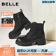 百麗（Belle）復古戶(hù)外風(fēng)牛皮馬丁靴女冬季新款商場(chǎng)同款擦色短靴E8V1DDD5 黑色-單里 37