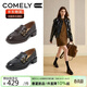 康莉（COMELY）羊皮樂(lè )福鞋女春季新款真皮粗跟復古圓頭休閑jk小皮鞋 英倫黑 38