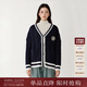 西町村屋（SETIROM）針織開(kāi)衫女春季新款英倫學(xué)院風(fēng)撞色中長(cháng)款外套HD8219220 藏青 均碼