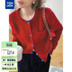唐獅（TonLion）2025秋冬新款女毛衣韓系撞色扣設計圓領(lǐng)針織開(kāi)衫紅色新年款毛衣