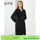 愛(ài)特愛(ài)（EITIE）秋新款商場(chǎng)同款時(shí)尚氣質(zhì)輕商務(wù)腰帶V領(lǐng)顯瘦燈籠袖連衣裙女6307020 黑20 2XL 175
