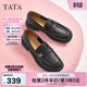 他她（TATA）女鞋新款半島玫瑰英倫風(fēng)樂(lè )福鞋黑色小真皮鞋單鞋7WX22CA4 黑色 37