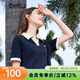 百圖betu女裝春夏新款T恤時(shí)髦拼色polo領(lǐng)寬松百搭T恤女2403T15 寶蘭 M