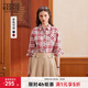 Teenie Weenie小熊女裝襯衫秋季休閑復古時(shí)尚格紋長(cháng)袖襯衣 紅色 M