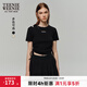 Teenie Weenie小熊女裝圓領(lǐng)T恤夏季潮酷辣妹露肩抽繩短袖 黑色 S
