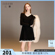 三彩2025冬季新款針織連衣裙花邊V領(lǐng)長(cháng)袖A字短裙修身氣質(zhì)M 經(jīng)典黑 S 155/80A