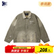 冊裁（CECAI）春秋Cleanfit手工磨破翻領(lǐng)工裝夾克男潮流重工水洗漸變底特律外套 軍綠色 L