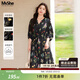 MsShe大碼女裝2026新款春裝胖mm印花雪紡高端顯瘦媽媽碎花連衣裙 黑色現貨 3XL