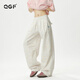 QGF 星星滿(mǎn)印闊腿休閑褲女男夏季新款慵懶風(fēng)抽繩工裝寬松直筒拖地褲 白色 【高品質(zhì)】 M [建議90-100斤]