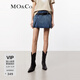 MO&Co.牛仔裙褲春夏中低腰A字壓褶復古洗磨酷辣短褲(附腰帶)摩安珂 牛仔藍色 S 26