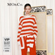 MO&Co.毛衣春秋含馬海毛綿羊毛條紋針織衫毛絨感慵懶紅色摩安珂 紅白條色 S 160