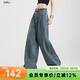 百圖betu女裝秋季新款牛仔闊腿褲高腰顯瘦潮流百搭拖地褲2508X05 深牛仔藍 S