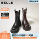 百麗（Belle）復古彈力靴女冬季新款商場(chǎng)款粗跟增高顯瘦彈力短靴E5E1DDZ5 黑色 36