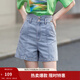 茵曼（INMAN）直筒闊腿牛仔短褲女士夏季新款顯瘦寬松冰氧吧高腰熱褲子 淺藍色-18322824 29