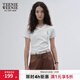 Teenie Weenie【液氨棉】小熊女裝早春新款時(shí)尚V領(lǐng)短袖正肩修身T恤 象牙白 M