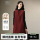 晚白【新品】騏驥紅復古紅V領(lǐng)裙子含羊毛舒適保暖無(wú)袖連衣裙 暗紅色 XL