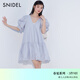 SNIDEL春夏甜美V領(lǐng)泡泡袖鏤空刺繡公主連衣裙SWFO241310 藍色 S （0）